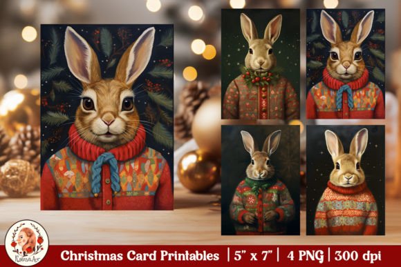Download Cute Vintage Christmas Card, Cute Bunny - Vintage christmas Collection