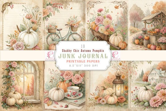 Download Shabby Chic Autumn Pumpkin Junk Journal - Premium Bundle
