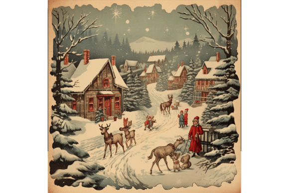 Download 4 Vintage Christmas Card Illustrations - Vintage christmas Collection