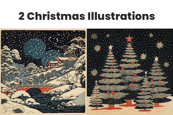 Download 2 Vintage Christmas Card Illustrations - Vintage christmas Collection