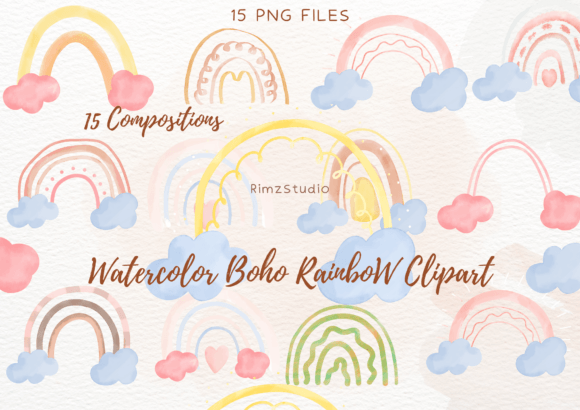Download Watercolor Rainbow BOHO Clipart Png Set - Boho clipart png Collection