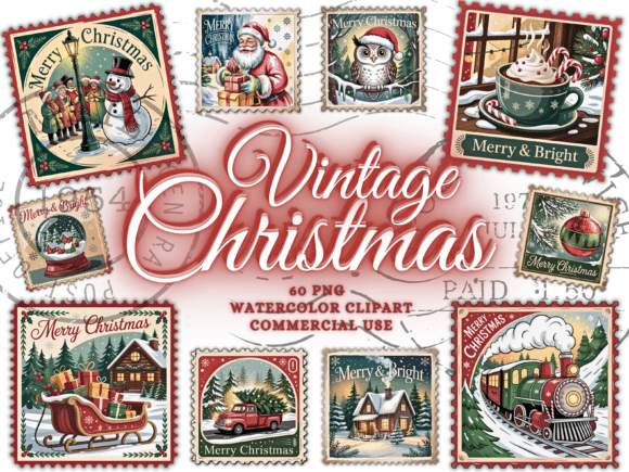 Download Vintage Christmas Png Bundle Stamps Png - Vintage christmas Collection
